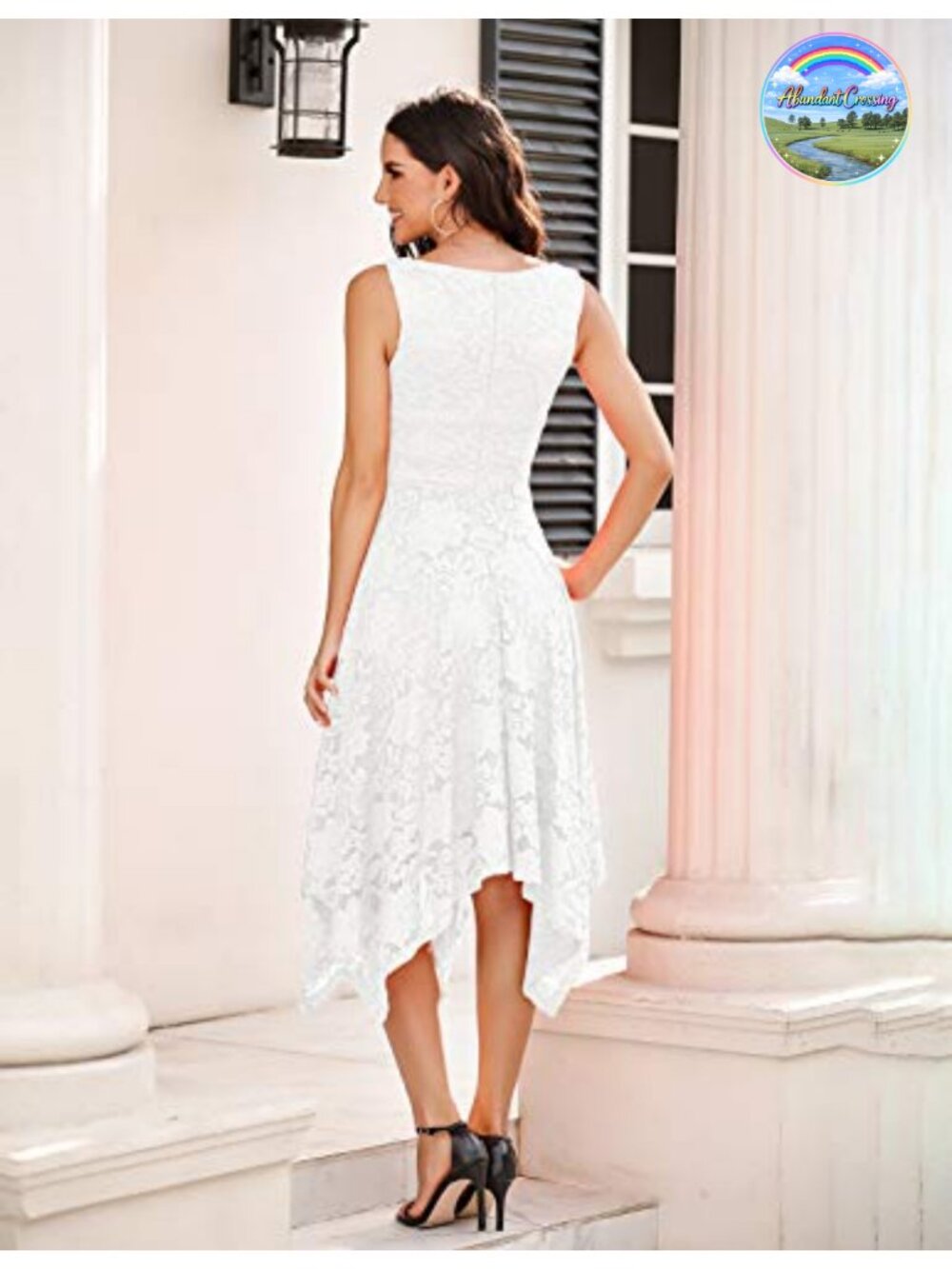 Lace Cocktail Dress V-Neck Sleeveless Floral Midi A-Line